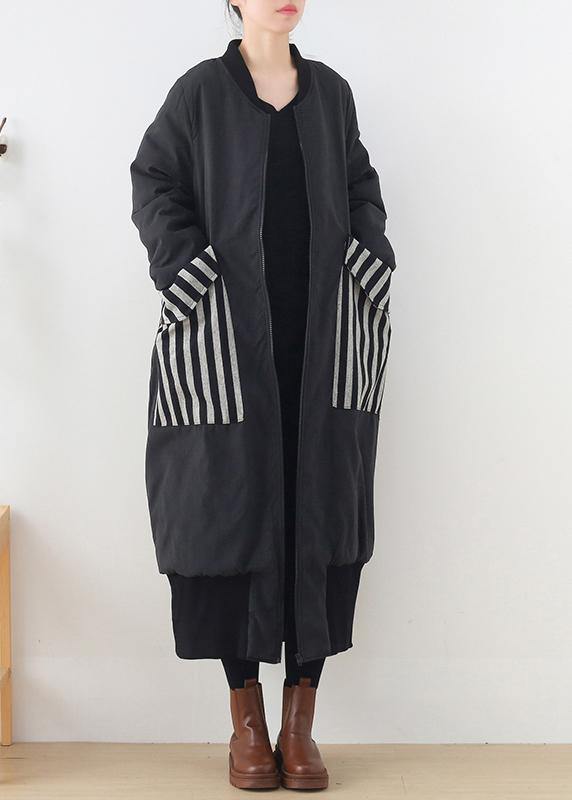 Drune | Plus-Size-Mäntel Winter Oberbekleidung schwarz O-Ausschnitt Taschen Mantel
