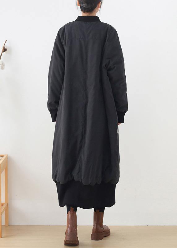 Drune | Plus-Size-Mäntel Winter Oberbekleidung schwarz O-Ausschnitt Taschen Mantel