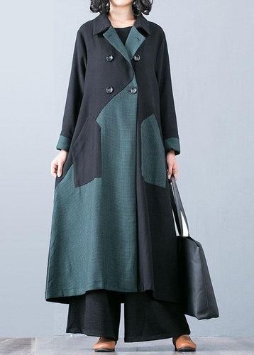 Drune | Plus-Size Langmantel Jacke Grün Patchwork Doppelreiher Mäntel Frauen