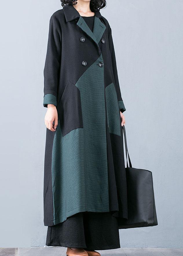 Drune | Plus-Size Langmantel Jacke Grün Patchwork Doppelreiher Mäntel Frauen