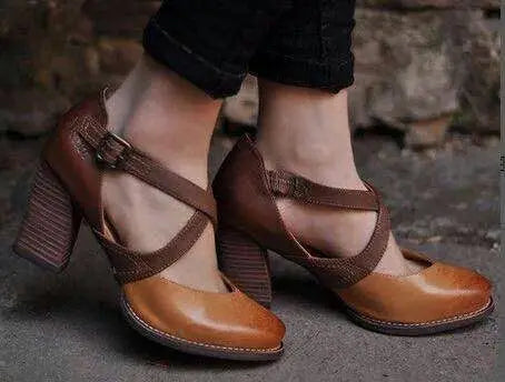 Drune | Hellbraune Sommer Leder High Heels