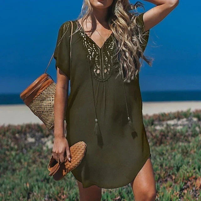 Drune | Strandüberwurf mit V-Ausschnitt und Spitze für Damen
