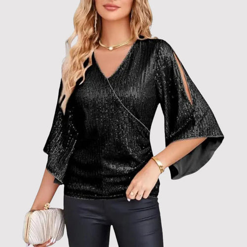 Drune | Glitzerbluse Mit V-ausschnitt Und Schmetterlingsärmeln
