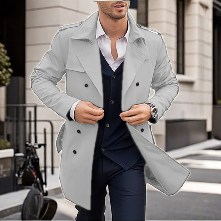 Herren Doppelt-knopf Trenchcoat mit praktischen Taschen Drune