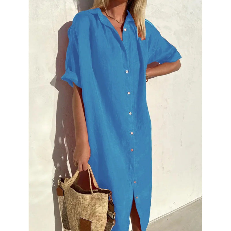 Damen Hemdblusenkleid mit kurzem Arm und schmeichelnder Silhouette Drune