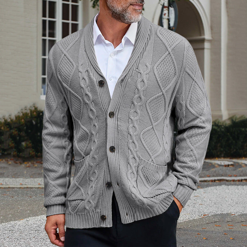 Herren modischer Strickcardigan mit strukturierter Oberfläche und praktischen Taschen Drune