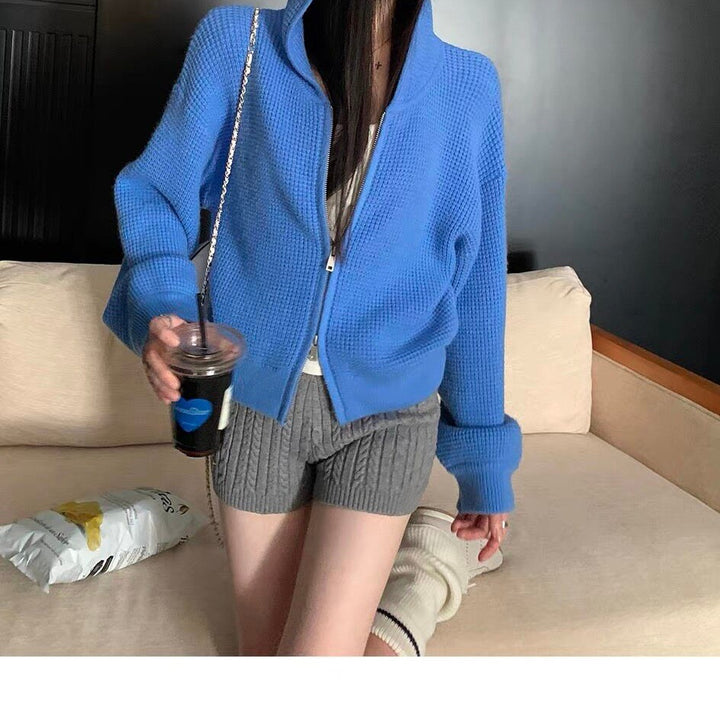 Damen Bequemer Strick-Hoodie mit Reißverschluss Drune