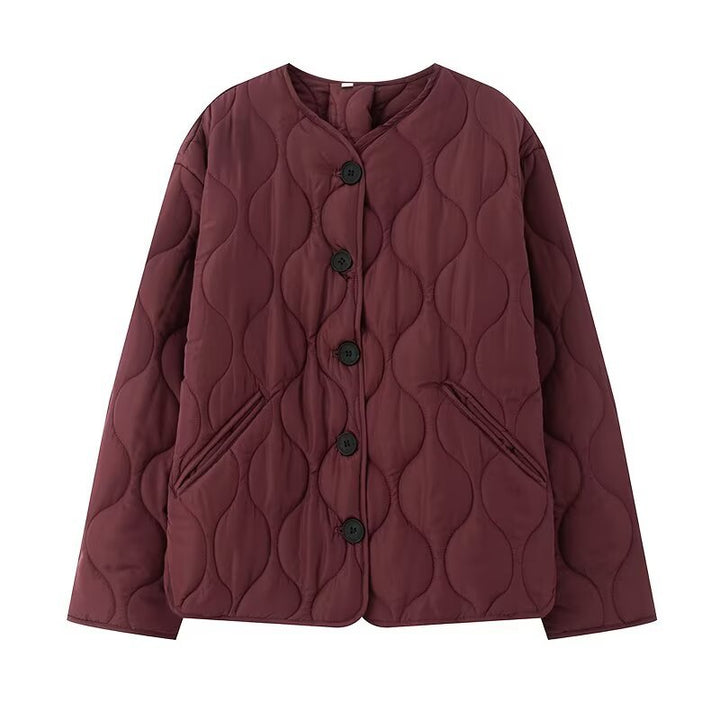 Damen Steppjacke ohne Kragen mit Rundhalsausschnitt, Boxy‑Schnitt und dekorativer Wellensteppung Drune