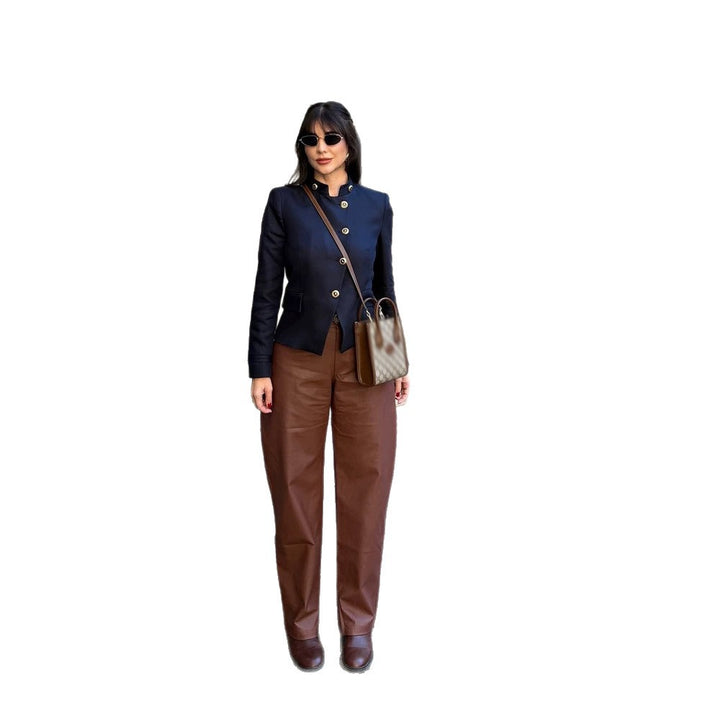 Damen Taillierter Blazer mit Stehkragen und goldenen Zierknöpfen Drune