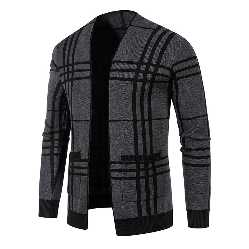 Herren Strickjacke mit modernem Karomuster und praktischem Reißverschluss Drune