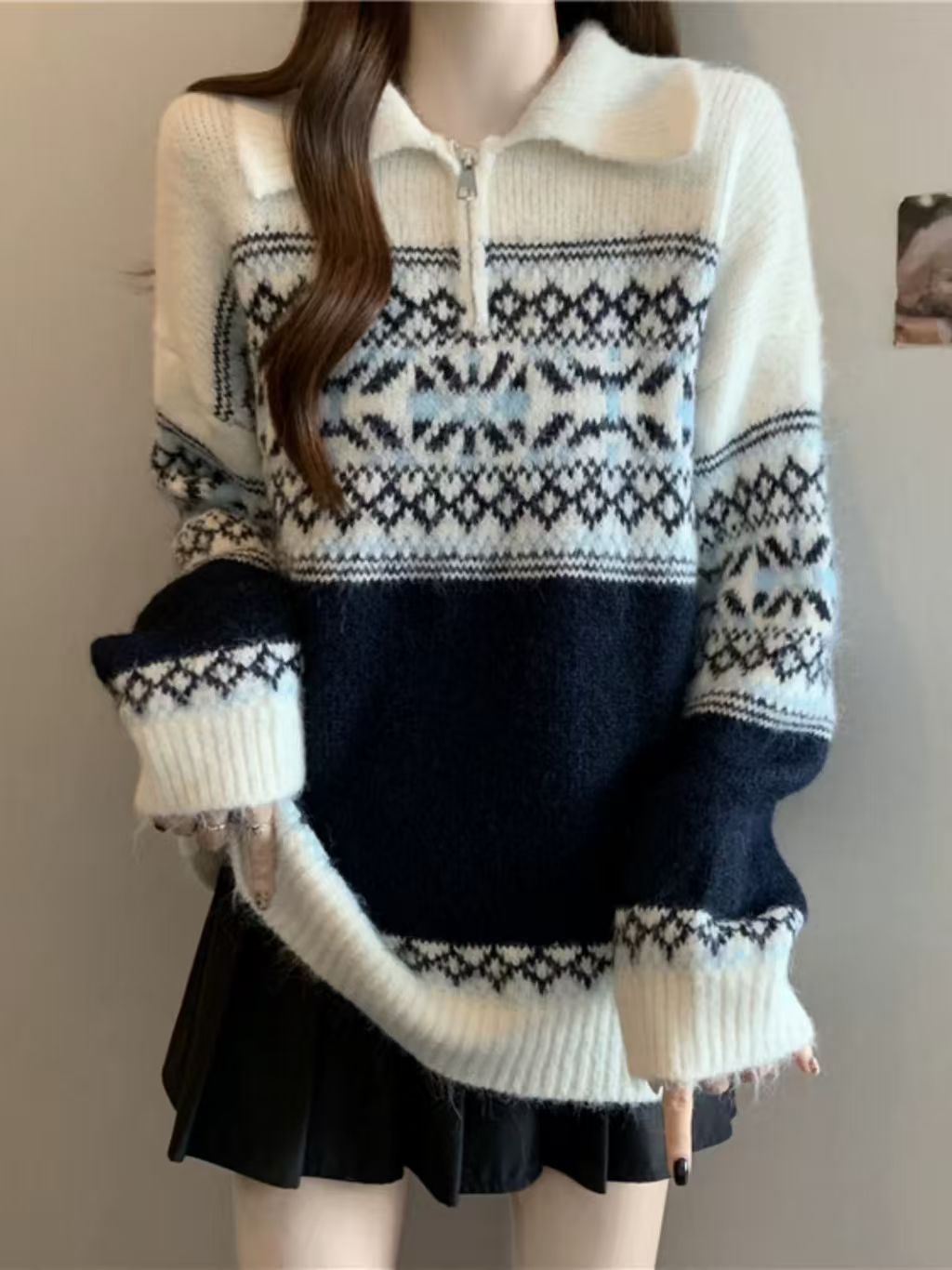 Damen Strickpullover mit aufwendigem Norweger-Muster Drune