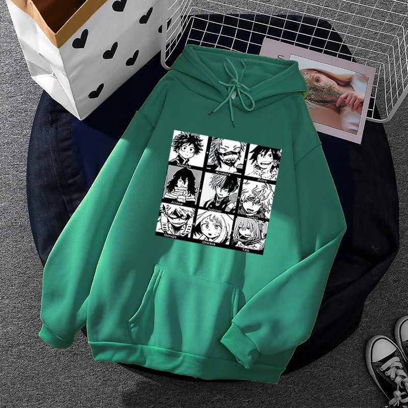 Unisex nan Kapuzenpullover mit quadratischer Manga-Charakter-Collage, leicht oversizeder Schnitt und Kängurutasche Drune