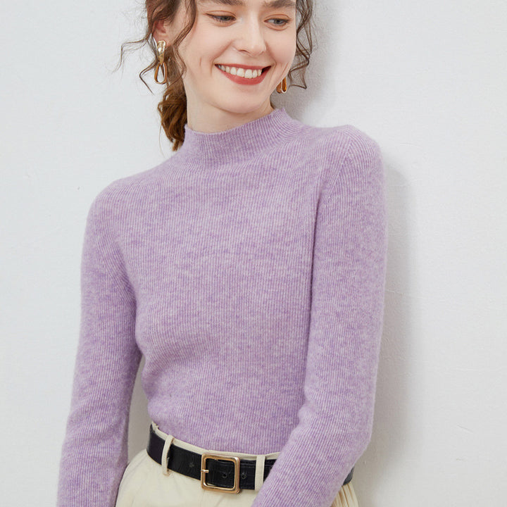 Damen Leichter taillierter Mockneck-Pullover in kaschmirähnlicher Mohair-Optik mit feiner Rippenstruktur Drune