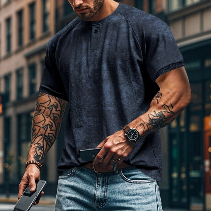 Herren Kurzarm-Henley-Shirt mit strukturierten Akzenten und sportlichem Schnitt Drune