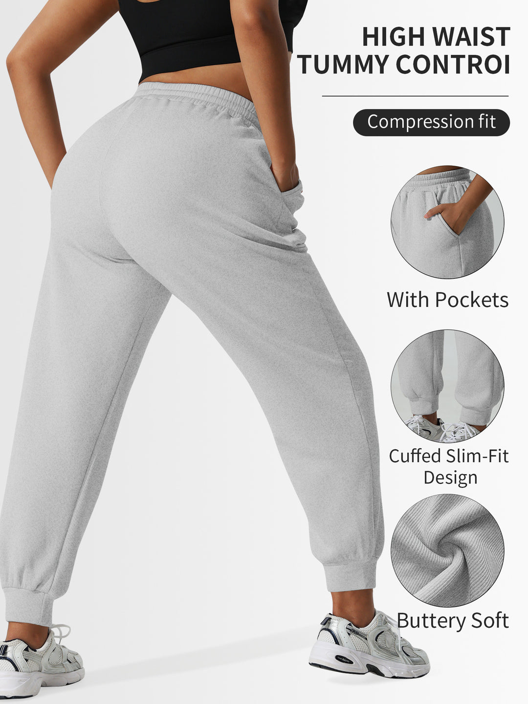 Damen High-Waist Shaping-Jogpant aus Rippfleece mit Taschen Drune