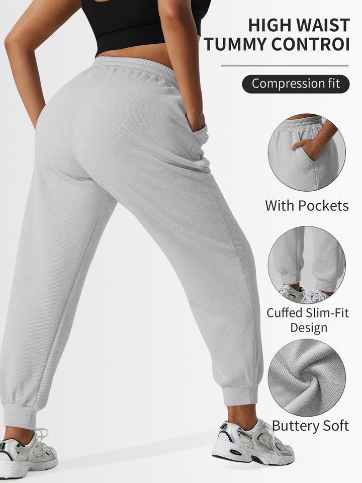 Damen High-Waist Shaping-Jogpant aus Rippfleece mit Taschen Drune