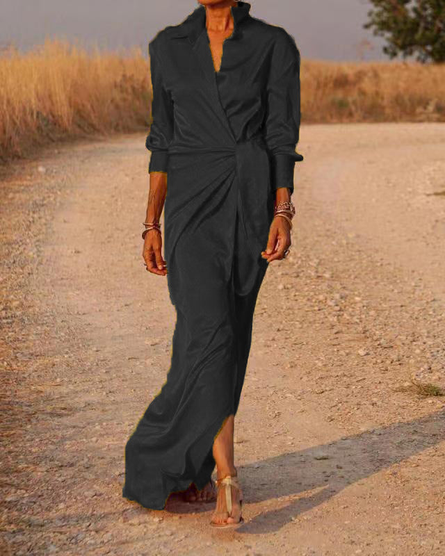 Damen Elegantes Wickel-Maxi-Kleid mit vielseitigem Kragen und seitlichem Schlitz Drune