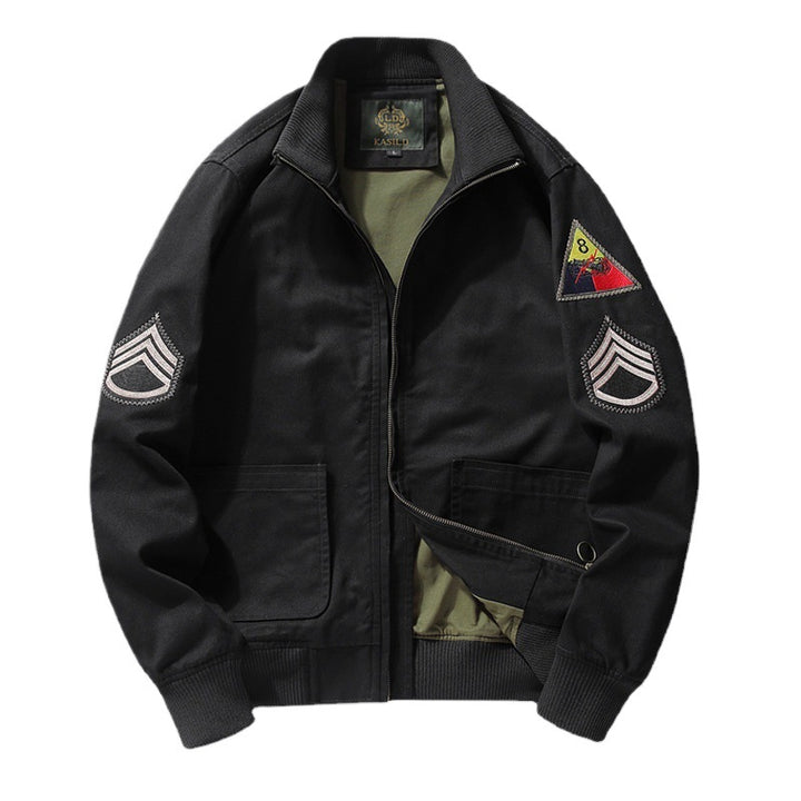 Herren Military-inspirierte Field-Bomberjacke mit Abzeichen, gerippten Bündchen & Zwei-Wege-Reißverschluss Drune