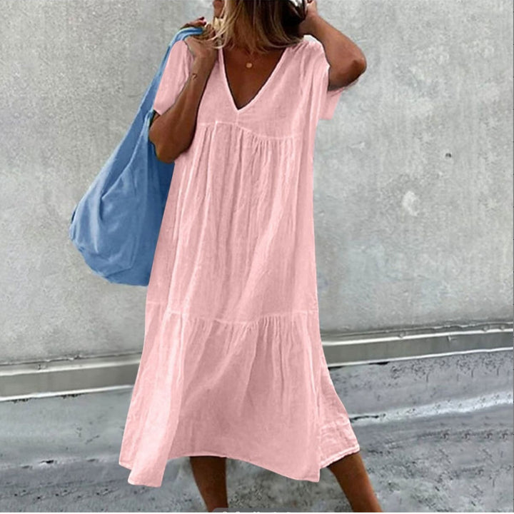 Damen Maxikleid mit modernem V-Ausschnitt und femininer Lockere Passform Drune
