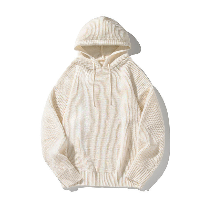 Unisex Grobgestrickter Oversize Kapuzenpullover mit Rippbündchen und Tunnelzug Drune