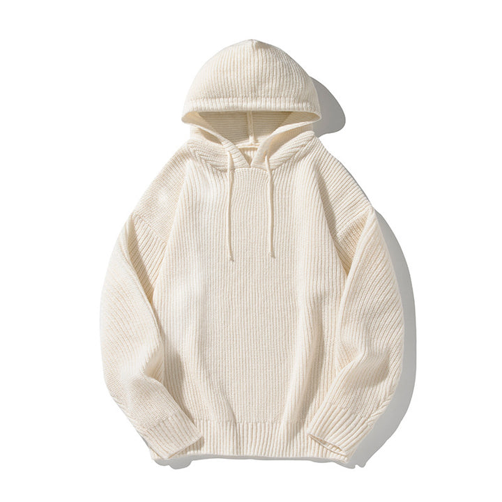 Unisex Grobgestrickter Oversize Kapuzenpullover mit Rippbündchen und Tunnelzug Drune