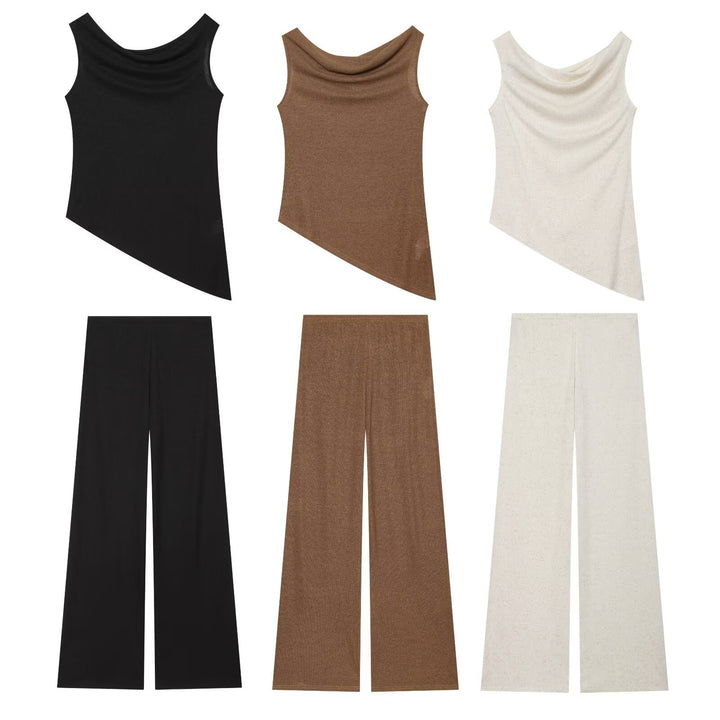 Damen Weite Strickhose mit hoher Taille und ausgestelltem Bein Drune