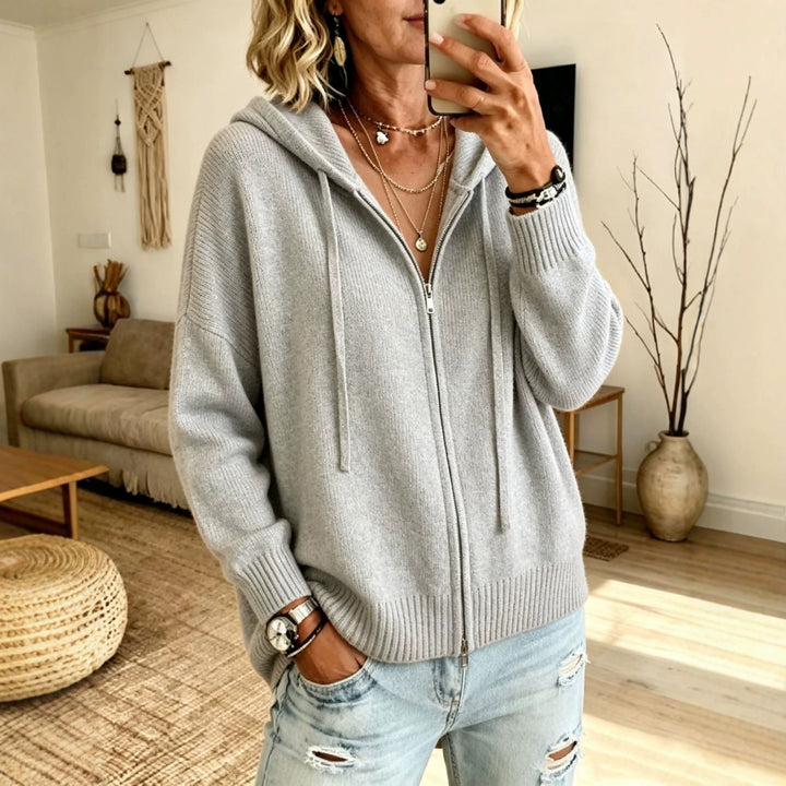 Damen Grobgestrickter Zip‑Hoodie‑Cardigan mit Oversize‑Passform und gerippten Bündchen Drune