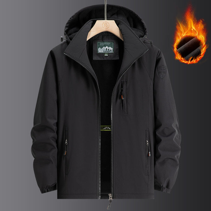 Herren Wetterfeste Softshelljacke mit durchgehendem Fleece-Innenfutter, verstellbarer Kapuze und winddichter Membran Drune