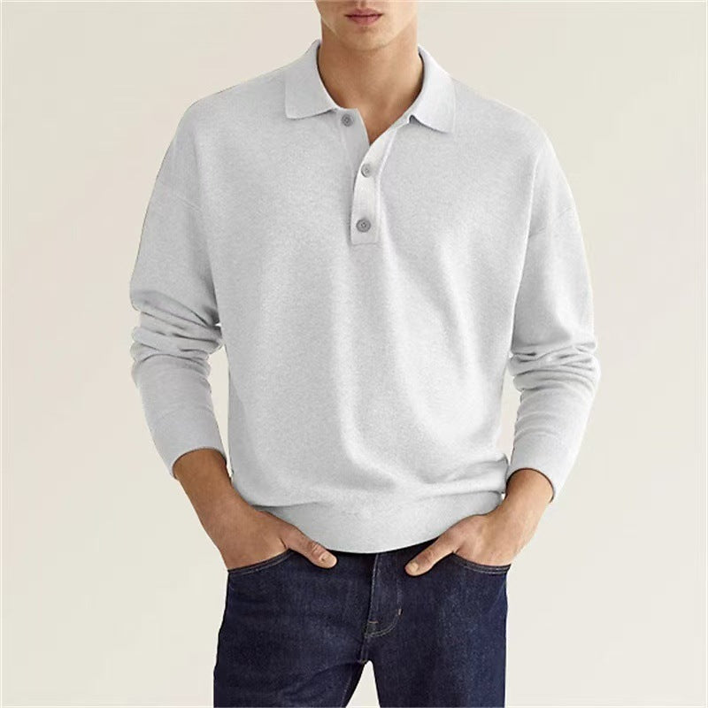 Herren hochwertiges Sweatshirt mit modernem Polo-Kragen und eleganten Knopfdetails Drune