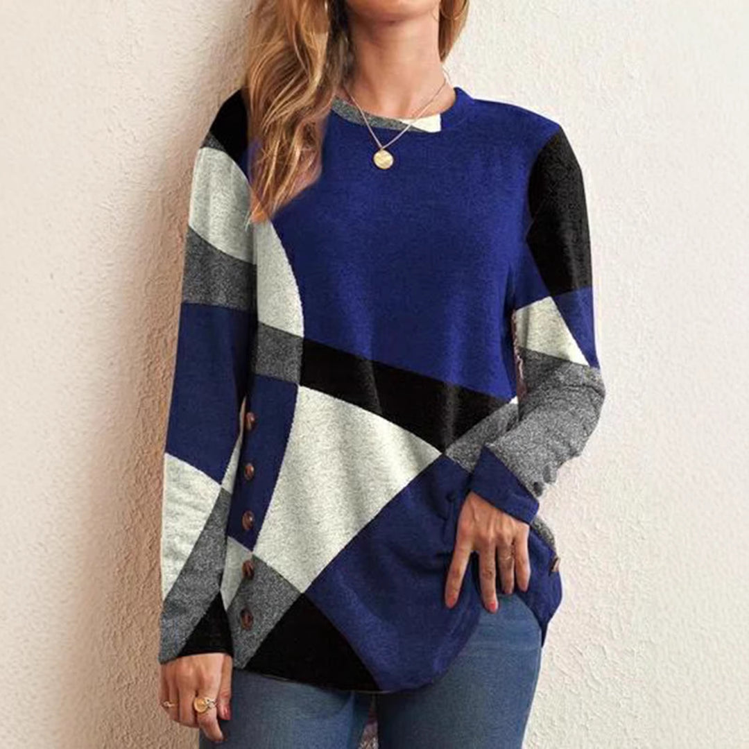 Damen Oversize Langarm Tunika mit geometrischem Farbschema