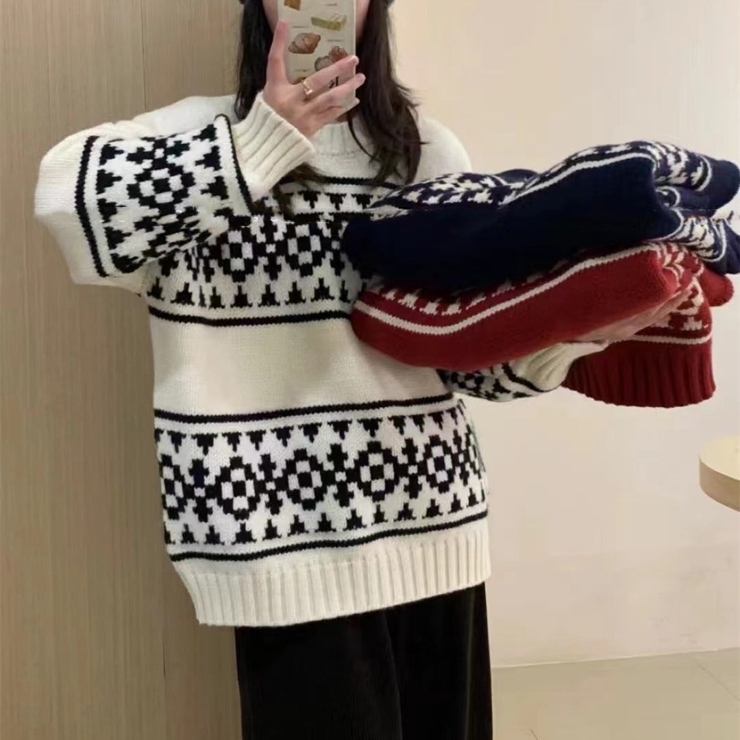 Damen Grobstrickpullover mit auffälligem Norweger-Muster Drune