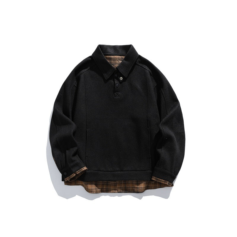 Herren Langärmeliges Polo‑Sweatshirt mit Kentkragen, Knopfleiste und eingearbeitetem Karo‑Layer Drune
