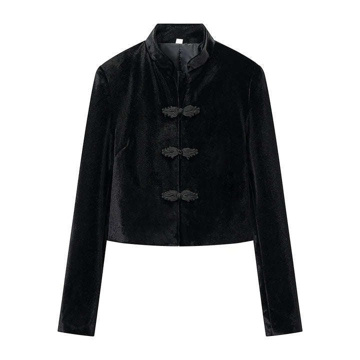 Damen Zweiteiliges Ensemble mit taillierter Kurzjacke im Mandarinstil und hochtaillierter Plisseehose Drune