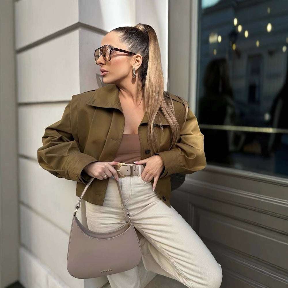 Damen Kurze Boxy‑Trenchjacke mit Faltenblende und Epauletten Drune