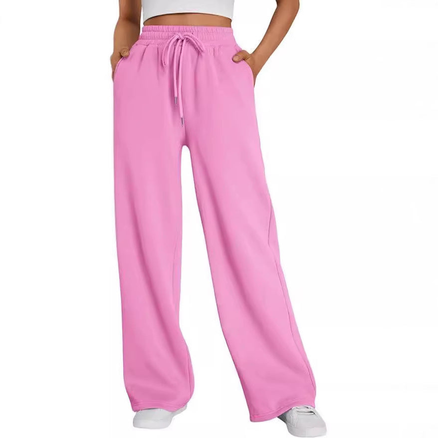 Damen nan weite Loungehose mit hohem Elastikbund, verstellbarem Kordelzug und fließender Palazzosilhouette Drune