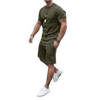 Herren nan figurbetontes Kurzarmshirt mit verstärkter Schulternaht und elastischer Kordelzug-Bermuda aus Stretchjersey Drune