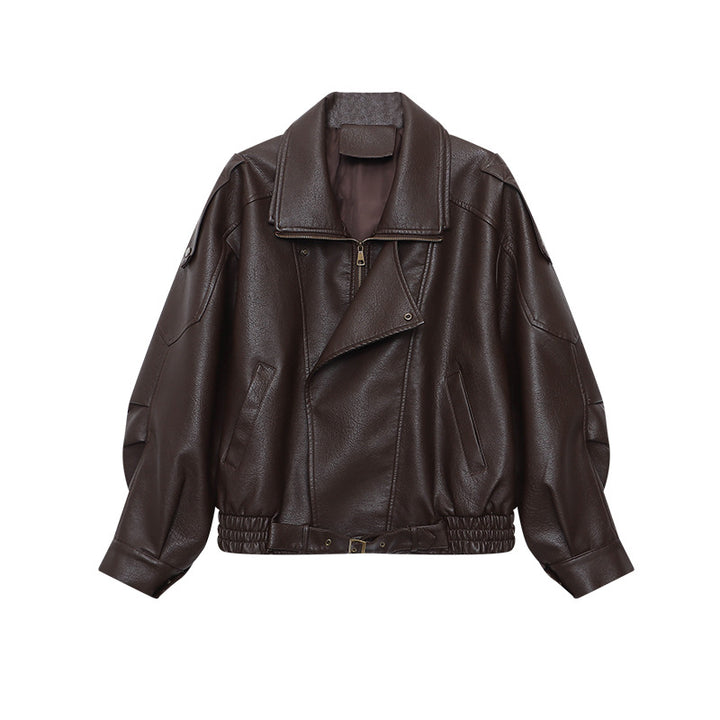 Damen lässige Kunstlederjacke im modernen Oversized-Stil mit dekorativen Knopfdetails Drune