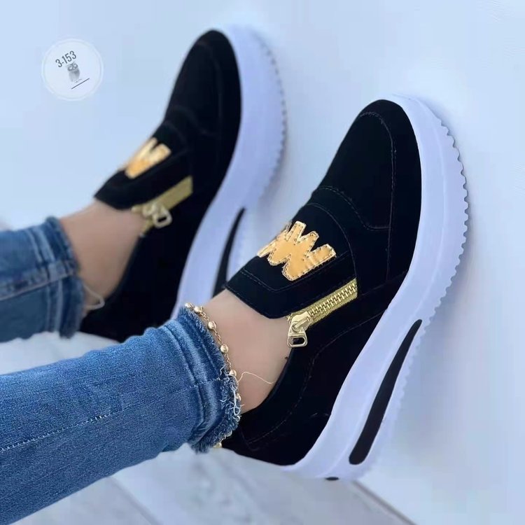 Damen  Slip-On Keilsneaker mit dekorativem Reißverschluss, gepolstertem Memory-Fußbett und profilierter Plateausohle Drune