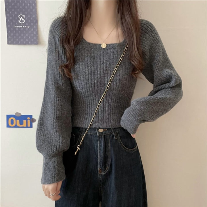 Damen legerer Rippstrickpullover mit weiten Ärmeln Drune