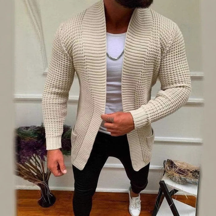 Herren Strickjacke mit tiefem Kragen und strukturiertem Design Drune