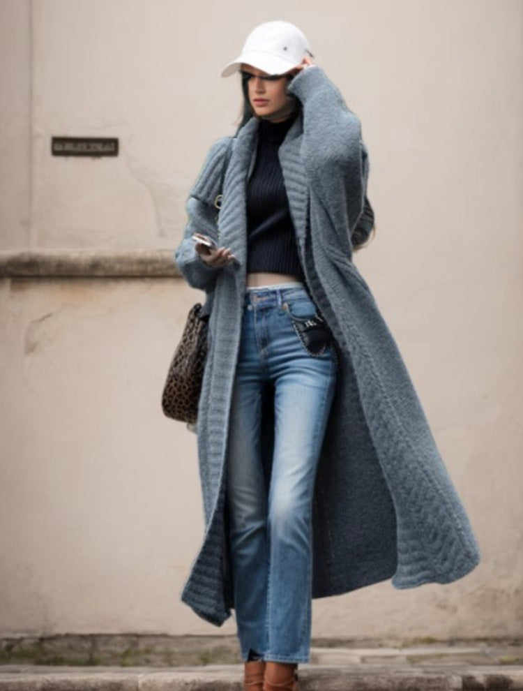 Damen Oversized Strickmantel mit strukturiertem Design und voluminösen Ärmeln Drune