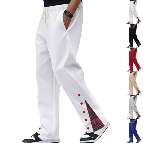 Herren Relaxed-Fit Jogginghose mit Karo-Seitenpasse, Druckknopfleiste & Kordelzug Drune
