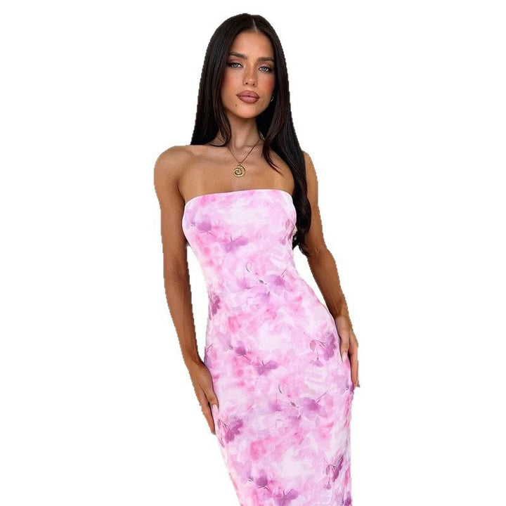 Damen elegantes trägerloses Maxikleid mit floralem Muster und figurbetonter Silhouette Drune