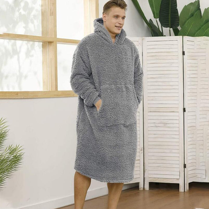 Herren nan übergroßer Sherpa-Wohnmantel mit Kapuze und praktischen Eingrifftaschen Drune