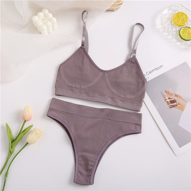 Damen Unterwäsche-Set aus bequemem, elastischem Material mit elegantem Rippen-Design Drune