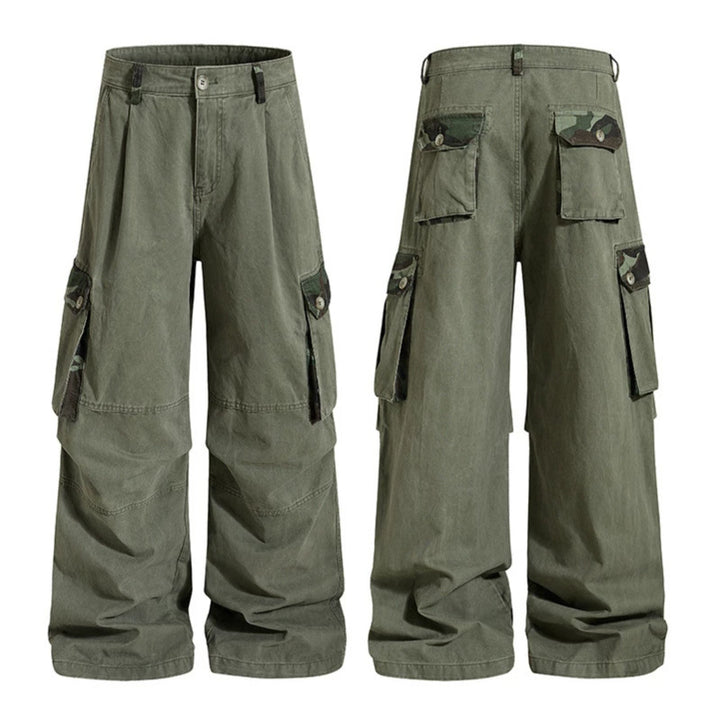 Damen weite Cargo-Hose im Utility-Stil mit hoher Taille und großzügigen Klappentaschen Drune