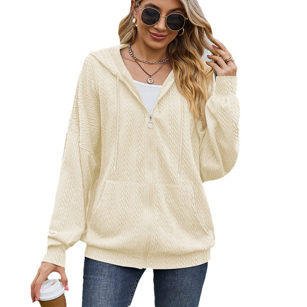 Damen Oversized Kapuzenpullover mit Strukturmuster und praktischen Taschen Drune