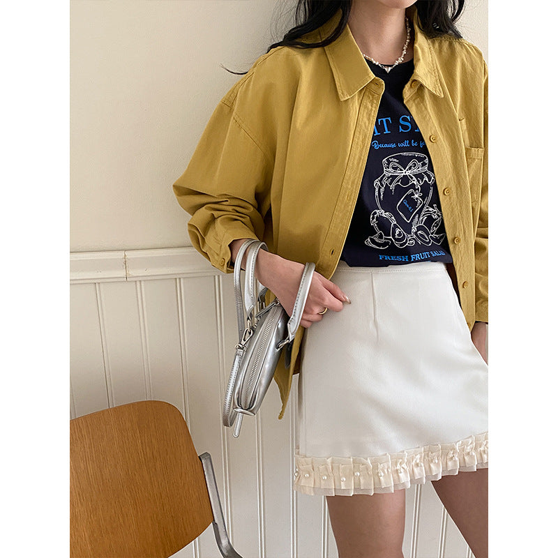 Damen Denim-Hemdjacke mit zwei Brusttaschen und Knopfverschluss Drune