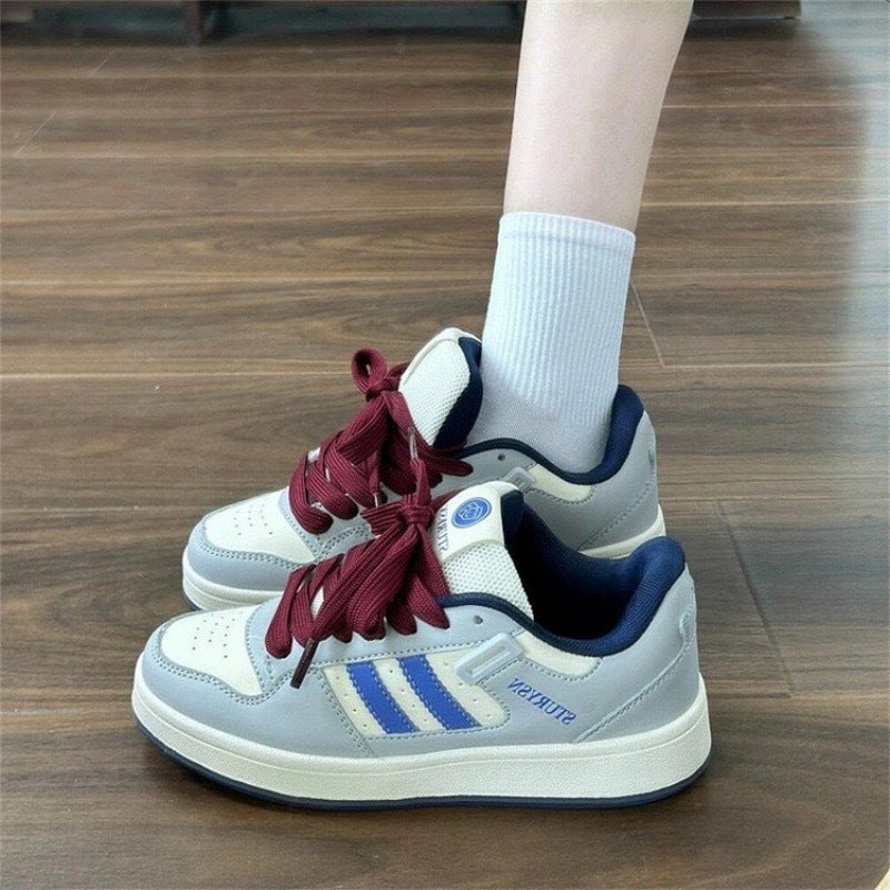 Damen modische Sneakers mit dicker, gepolsterter Sohle und elastischen Schnürsenkeln Drune
