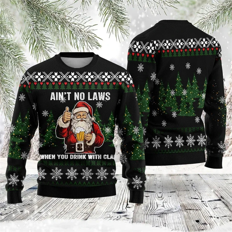 Drune | Buntes Santa Claus Cartoon Druck - Schwarzer Feiertags-Icon Pullover